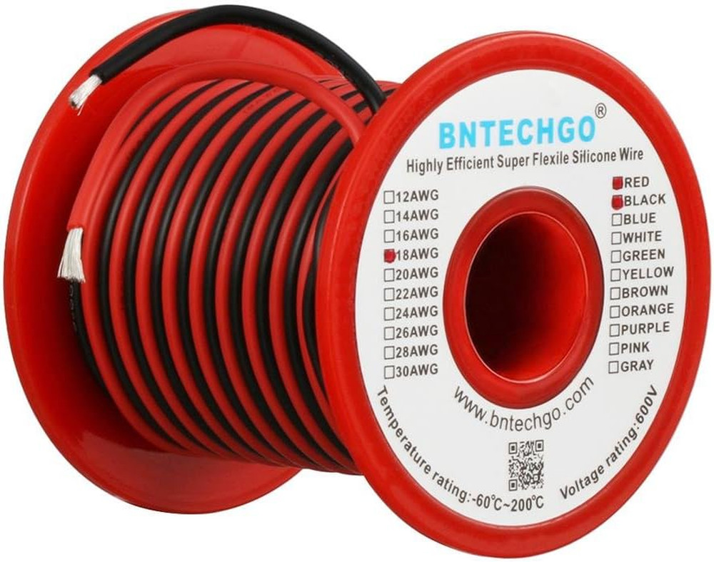 Silicone Wire Spool Red 50Ft and Black 50Ft 2 Separate Wires 18 Gauge