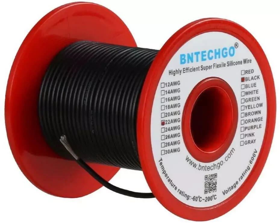 BNTECHGO 22 Gauge Silicone wire spool 100 ft Black Flexible 22 AWG Stranded Tinn