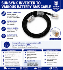 FREEDOM BATTERY TO SUNSYNK INVERTER DATA BMS CABLE