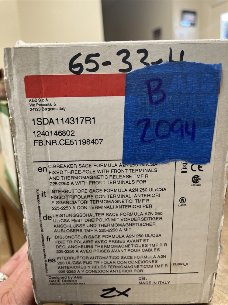 ABB 1SDA114317R Lug Kit 250-500KCMIL XT6 Front Cable Terminals B 2094