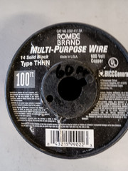 #14 Gauge Black Solid Copper Wire 60′ FT Roll THHN/THWN UL Listed – Black