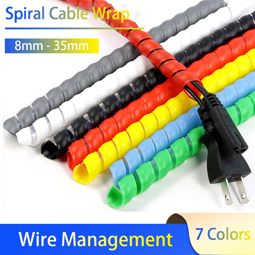 Spiral Cable Wrap Dia 8mm – 35mm Tidy Hide Banding Loom Wire Management 7 Colors
