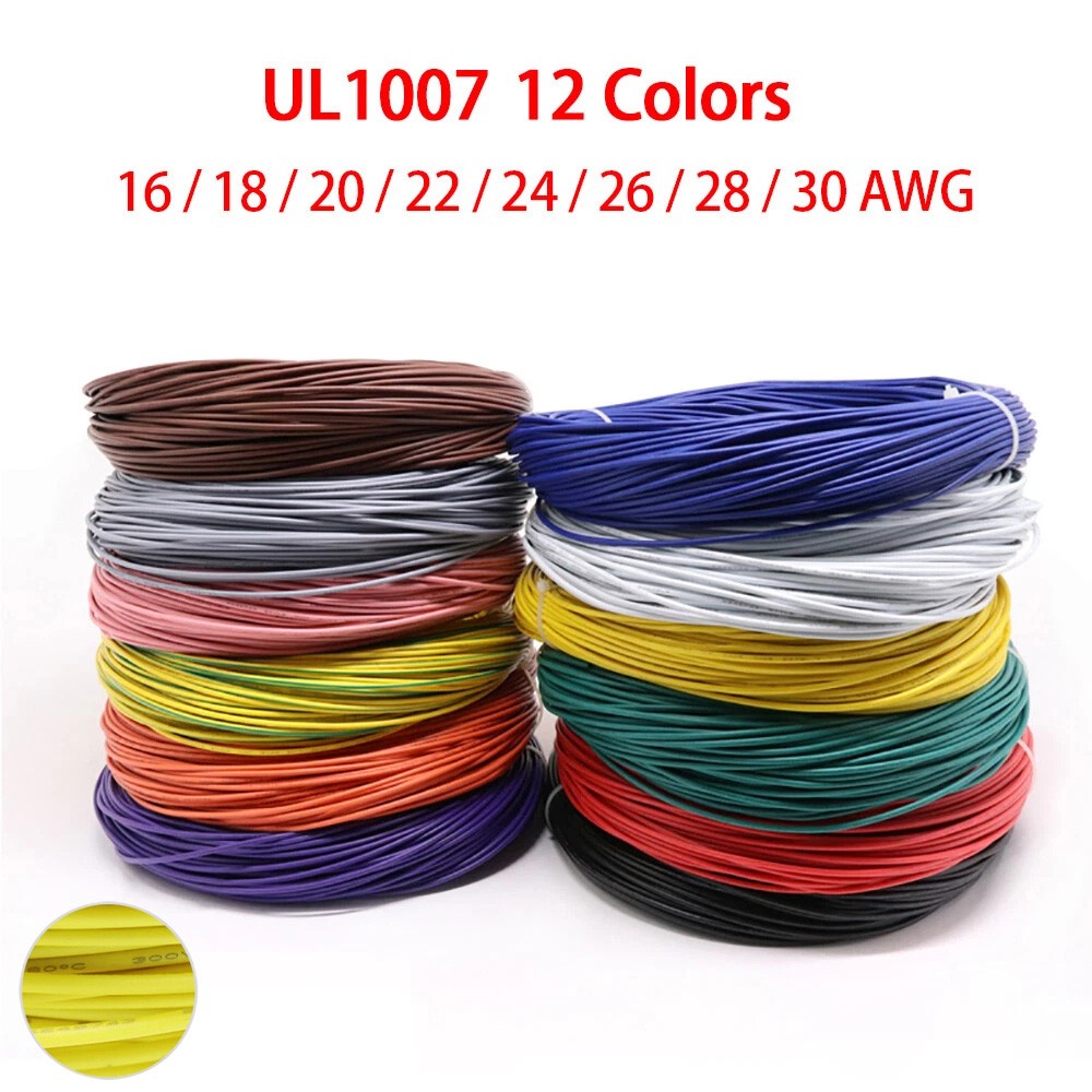 16 AWG~30 AWG Flexible Electronic Wire UL1007 Stranded Cable 12 Colors 300 Volt