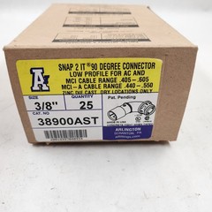 Arlington 38900AST, 3/8″ 0.405 – 0.605″ Die-Cast 90D MC Cable Connector 25 Pcs
