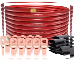 20FT 1/0 Gauge Wire Copper Clad Aluminum CAA,10pcs Lugs Terminal Red