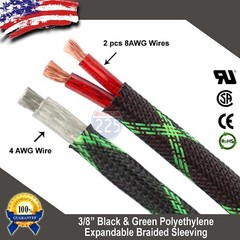 50 FT 3/8″ Black Green Expandable Wire Sleeving Sheathing Braided Loom Tubing US