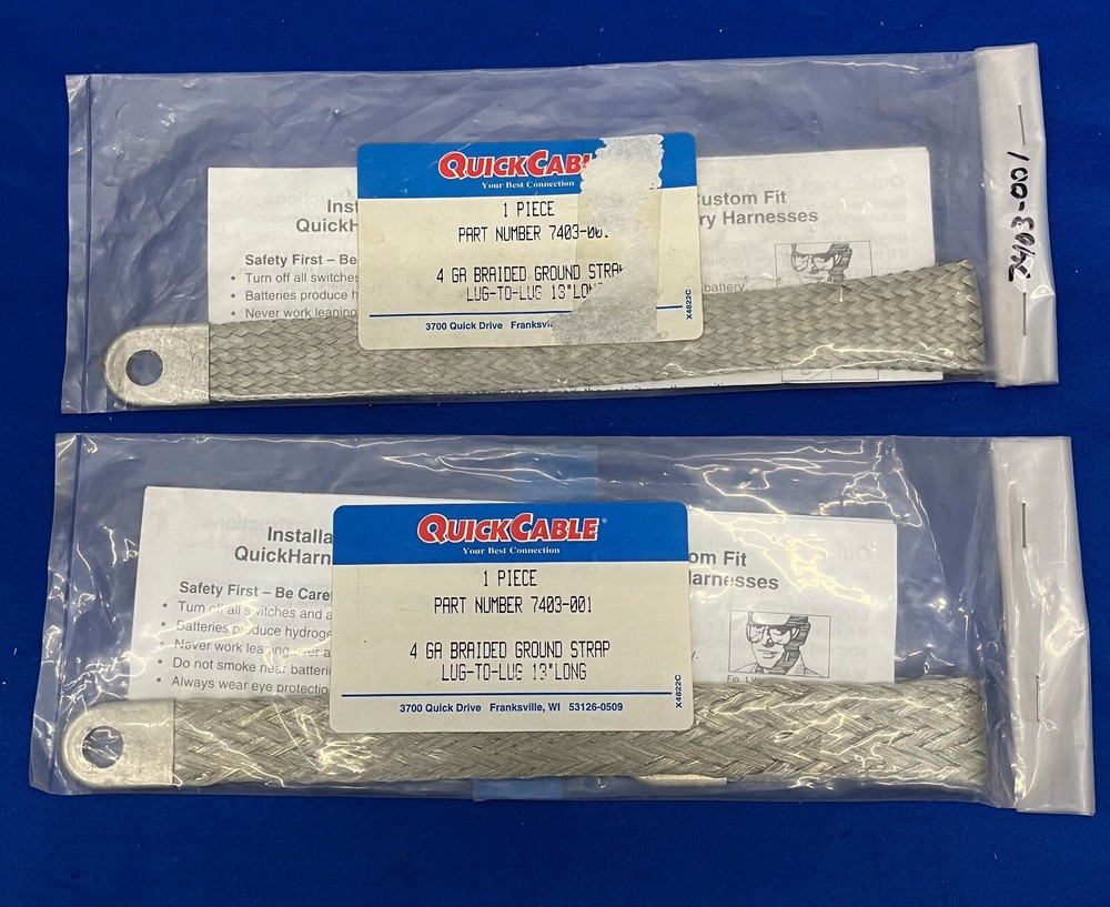 QUICK CABLE ® 4 GA BRAIDED GROUND STRAP 7403-001 LUG-TO -LUG 13” LONG – QTY 2