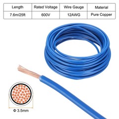 25 Feet Electrical Wire Insulated Stranded Copper 12 AWG Wire Cable,Blue