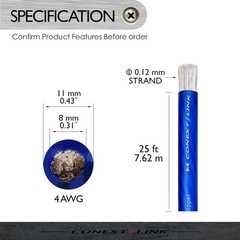 Full Gauge 4AWG 25ft OFC Copper Battery Power Ground Wire Frost Bluefor Car & RV