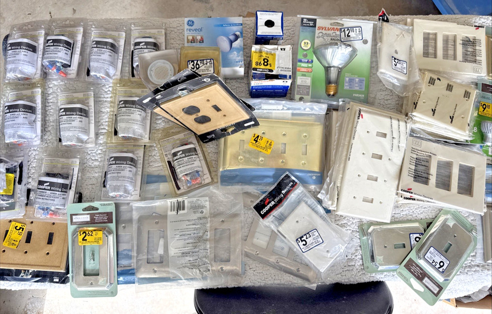 Large Lot NOS Electrical Supplies Switches Outlets Wall Plates Leviton Pass & Se