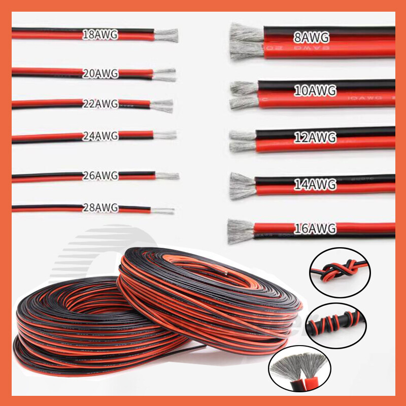 2 Core Red And Black Cable Parallel Flexible Silicone Wire Car Auto 28AWG – 8AWG