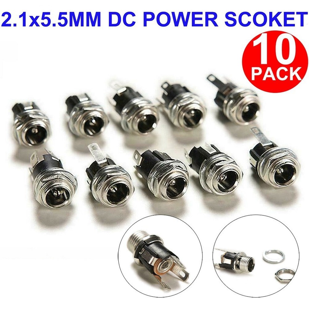 10 PCS DC Power-Connector Jack-Plug 5.5*2.1 MM Female Metal Panel Mount Socket