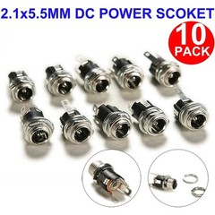 10 PCS DC Power-Connector Jack-Plug 5.5*2.1 MM Female Metal Panel Mount Socket