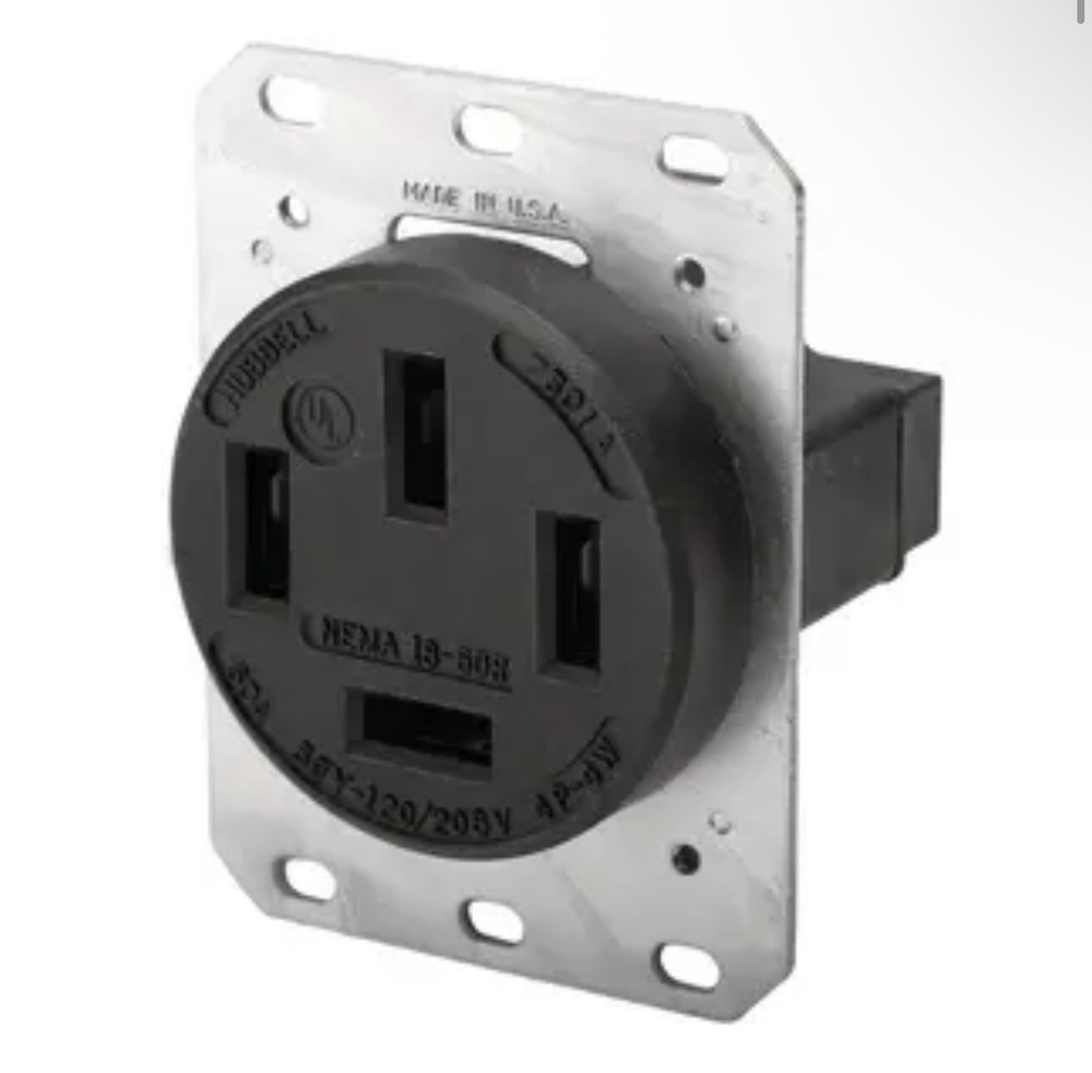 HUBBELL Receptacle: Single, 14-60R, 125/250V AC, 60 A, Black, 3 Pole / 4 Wire