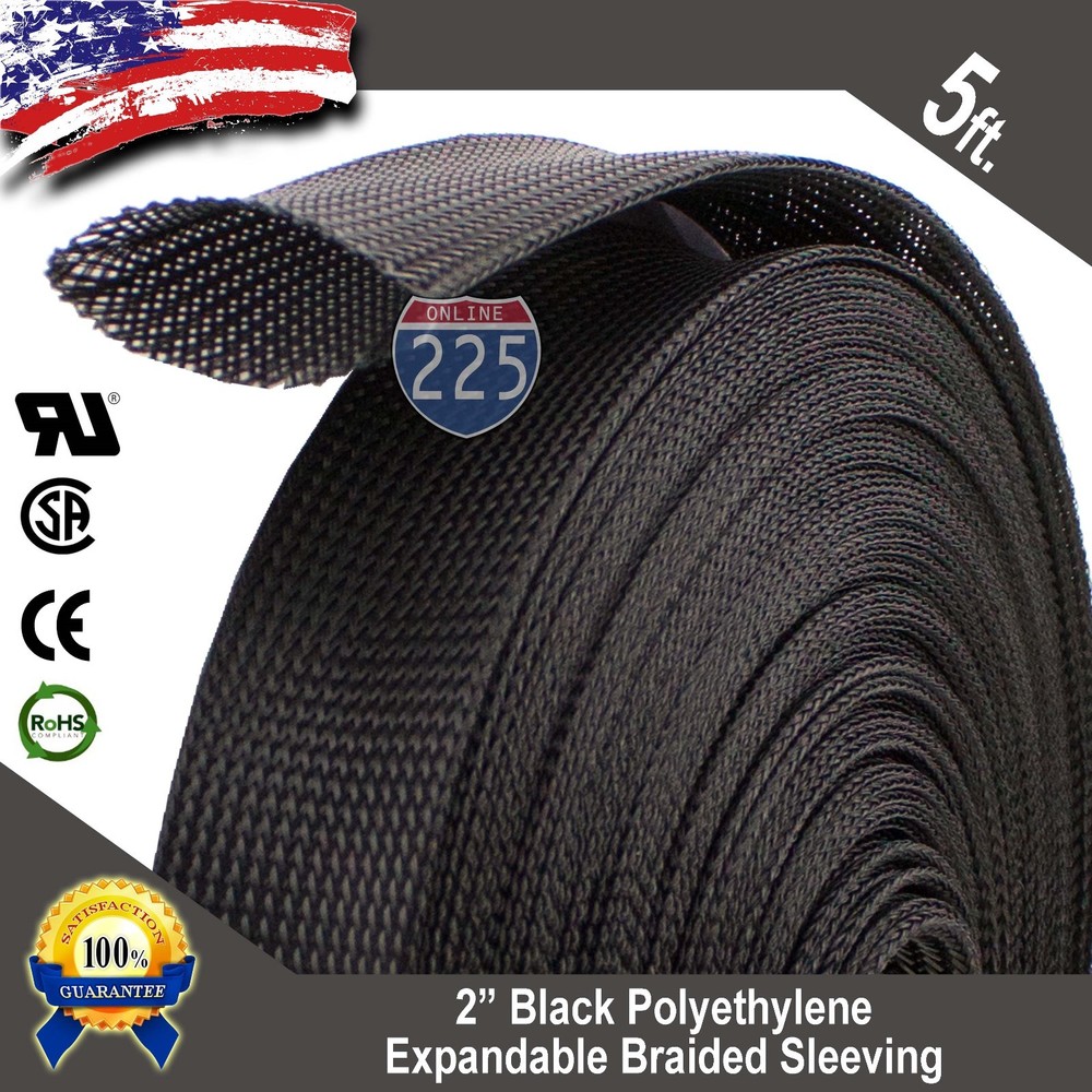 5 FT. 2″ Black Expandable Wire Cable Sleeving Sheathing Braided Loom Tubing US