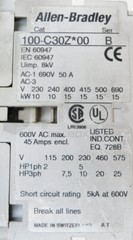 ALLEN BRADLEY 100-C30Z*00 /B CONTACTOR W/ 100-FSD250 /A SUPPRESSOR W/ 100-S /A
