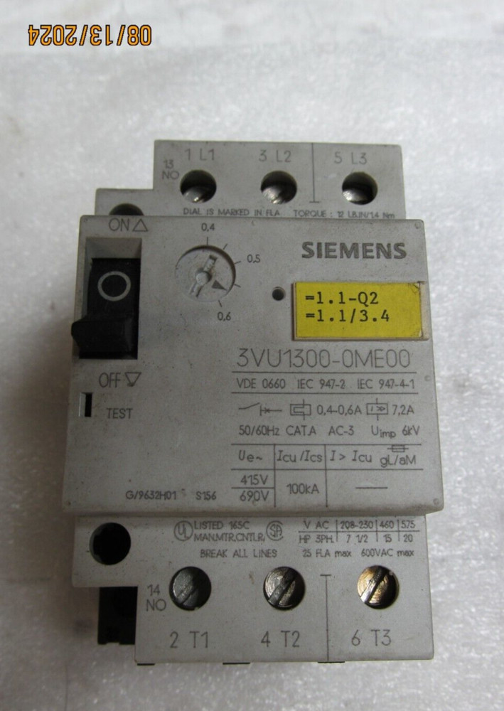 SIEMENS 3VU1300-0ME00 MOTOR CIRCUIT BREAKER