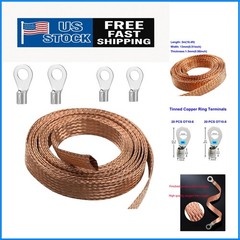 13mm Copper Braid Cable with Cold Pressed Terminals – 16.4ft for Electrical Work