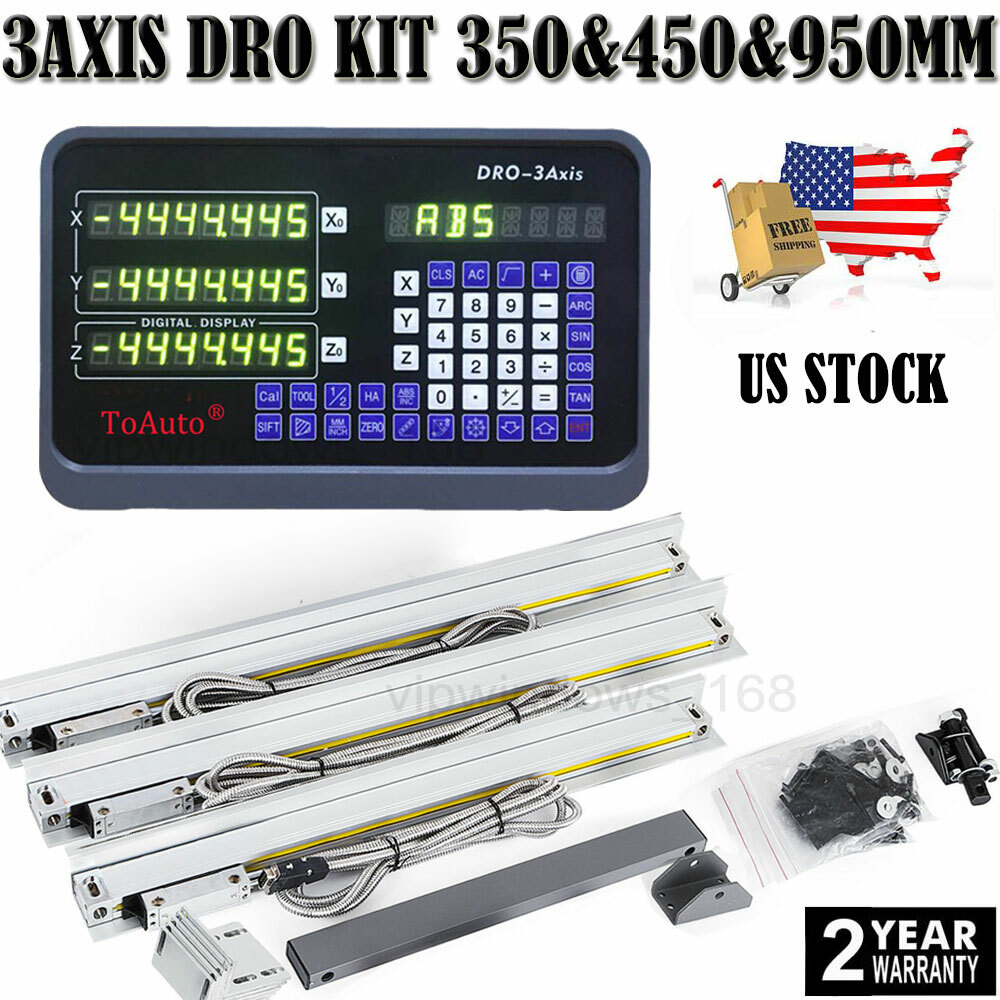 3Axis Digital Readout DRO Display 5µm Linear Scale 350+450+950mm for Milling
