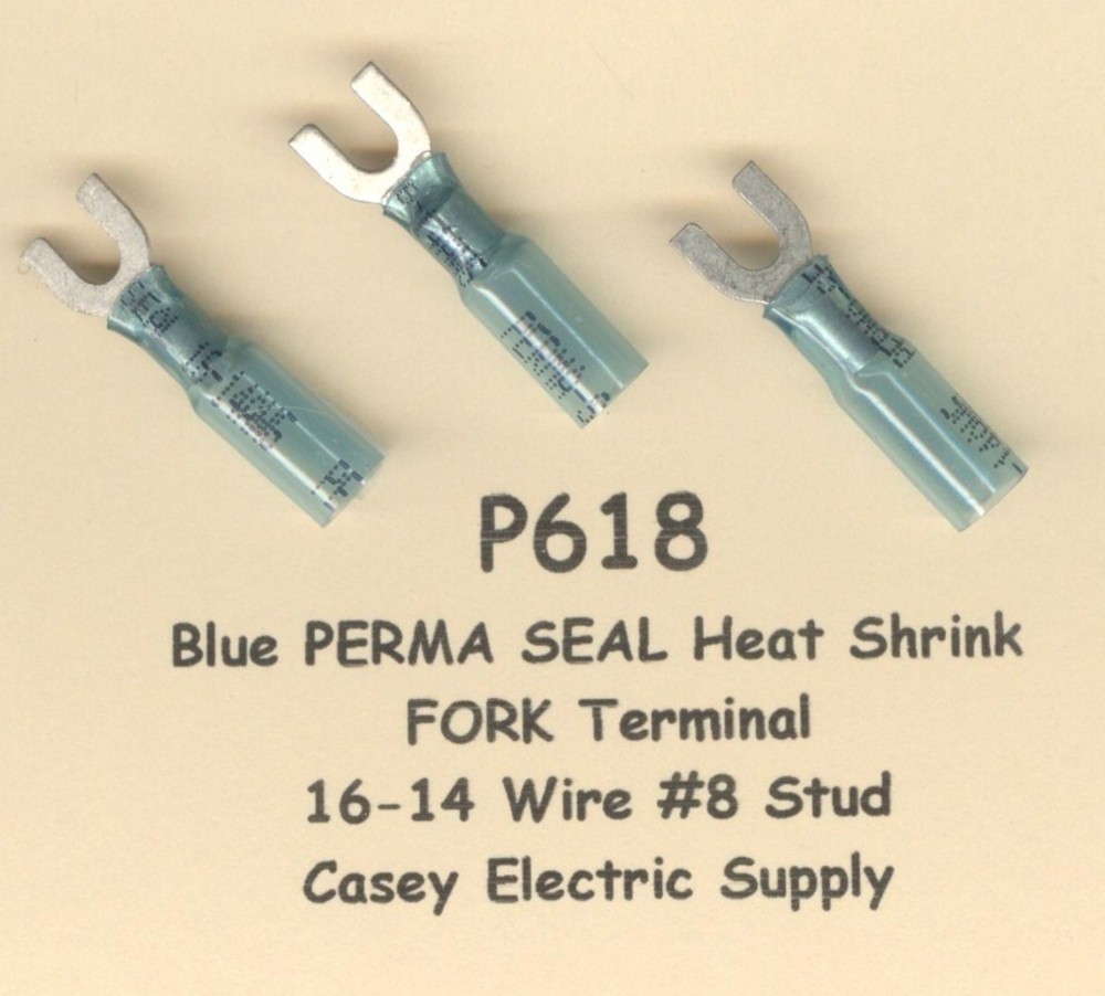 20 Blue PERMA SEAL Heat Shrink FORK SPADE Terminal 16-14 Wire Gauge 8 Stud USA