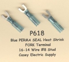 20 Blue PERMA SEAL Heat Shrink FORK SPADE Terminal 16-14 Wire Gauge 8 Stud USA