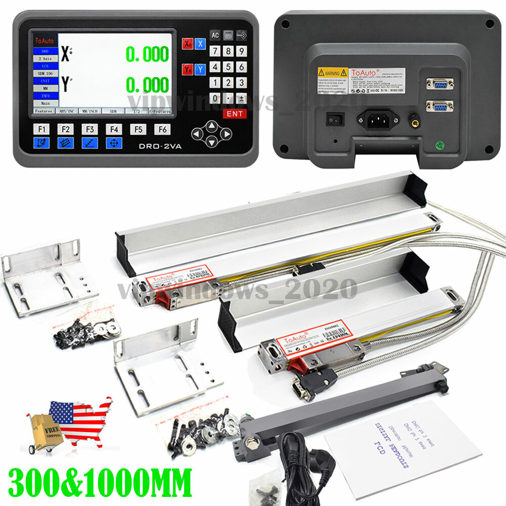 2 Axis LCD DRO Linear Scale 10″ 40″ Digital Readout 5um Kit for Mill XY Table,US