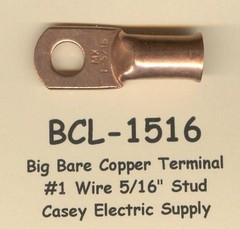 5 Bare BIG COPPER LUG Battery Ring Terminal Connector #1 Wire Gauge 5/16″ Stud