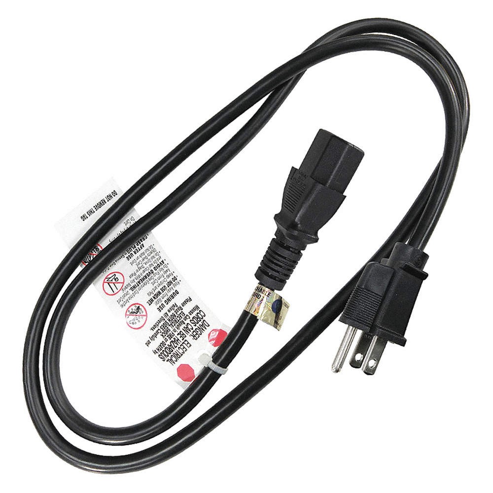 GRAINGER APPROVED 5XFP0ID Power Cord,5-15P,SJT,3 ft.,Blk,10A,18/3 5XFP0