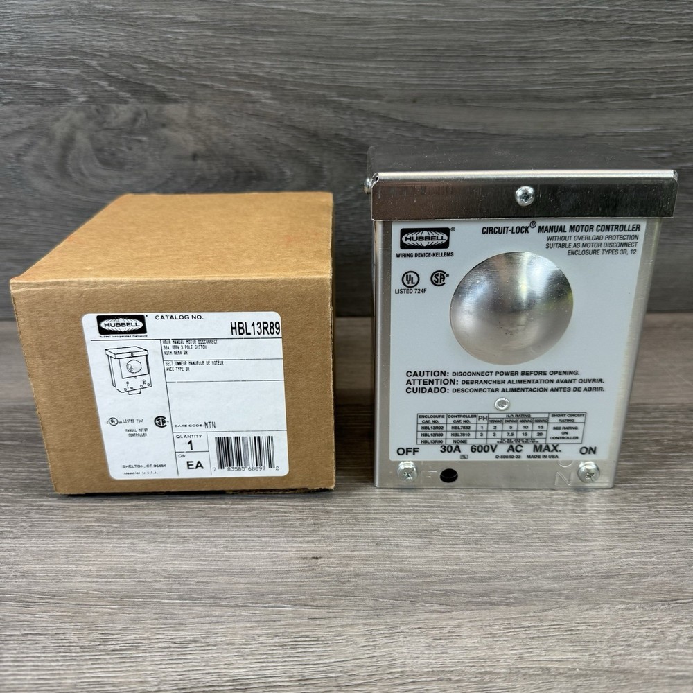 Hubbell HBL13R89 Manual Motor Controller 30A 600VAC 3 Pole