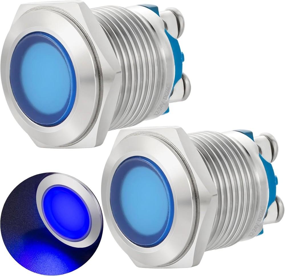 5/8 Inch 16mm Blue Waterproof LED Indicator Light Lamp 12V 24V DC AC Pilot