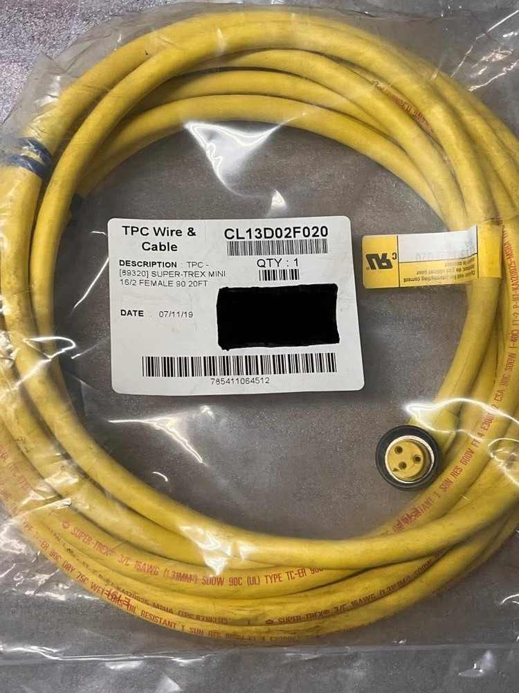 —NEW—-TPC Wire & Cable CL13D02F020 16/2 FEMALE 90 20FT Quick Connect (89320)