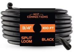 100 Ft 3/4″ Split Wire Loom Tubing – 100 Pcs 4″ Nylon Zip Ties Combo (Black)