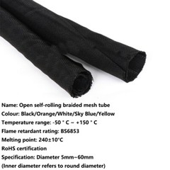 5mm-60mm Braided Cable Sleeving Open Self-Rolling Sheathing Harness Wire 5Colors