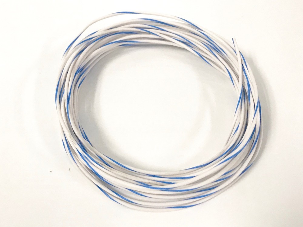 18 GAUGE AWG PRIMARY WIRE 2500 FT COPPER POWER GROUND MTW WHITE W/ BLUE STRIPE
