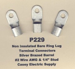 10 Bare RING Lug Brazed Barrel Terminal Connectors #2 Wire AWG 1/4″ Stud USA