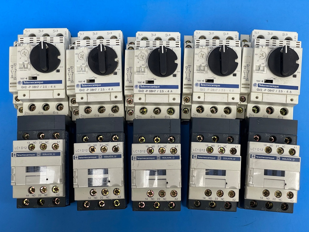 Lot Of 5 Telemecanique GV2-P08H7 2.5-4A Motor Circuit Breaker w/ LC1D12 25A