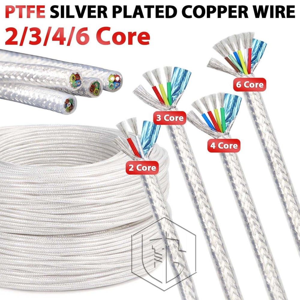 PTFE 2/3/4/6 Core Cable High Temp 200°C Shielding Silver Plated Copper Wire