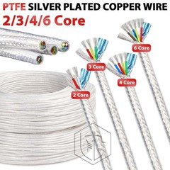 PTFE 2/3/4/6 Core Cable High Temp 200°C Shielding Silver Plated Copper Wire