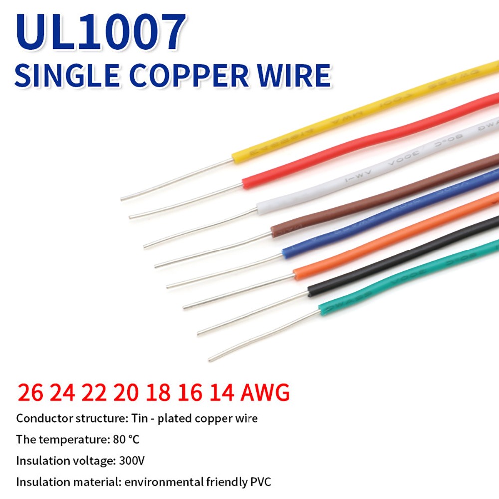 26-18 AWG Single Core Electrical Wire Stranded Wiring Tinned Copper Cable UL1007