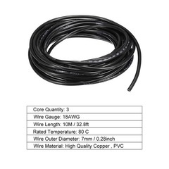 32.8ft RVV Wire Cable Extension Cord Copper Wire Conductor 3 Core 18 AWG 10M