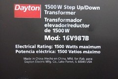 Dayton 16V987 110 to 220VAC, 220 to 110VAC Step Up/Step Down Voltage Converter
