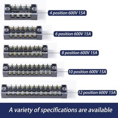 2Pcs Screw Terminal Strip Blocks 4 Positions Dual Row 600V 15A Cover