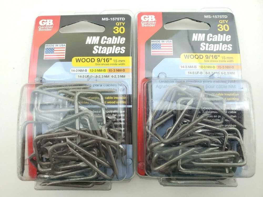 Lot of 2 Packs of 30 Gardner Bender NM Cable Staples MS-1575TD Wood 9/16″