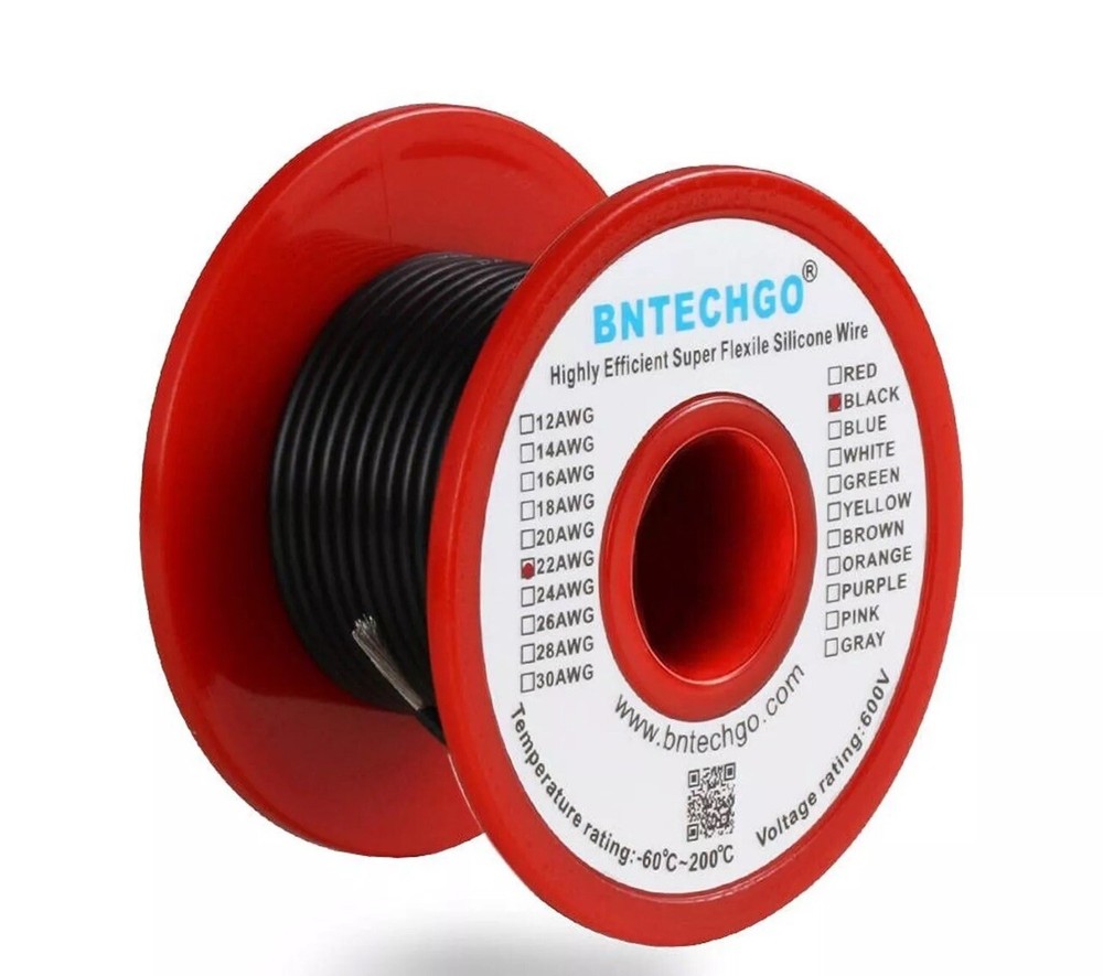 BNTECHGO 22 Gauge Silicone wire spool 50 ft Black Flexible 22 AWG Stranded Ti…