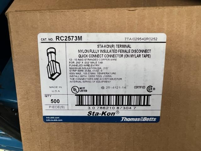 T&B ABB RC2573M YELLOW NYLON 12-10awg FEMALE DISCONNECT 500pce MYLAR REEL