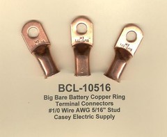 10 Bare Battery Big COPPER Lug Ring Terminal Connector 1/0 Wire 5/16 Stud MOLEX
