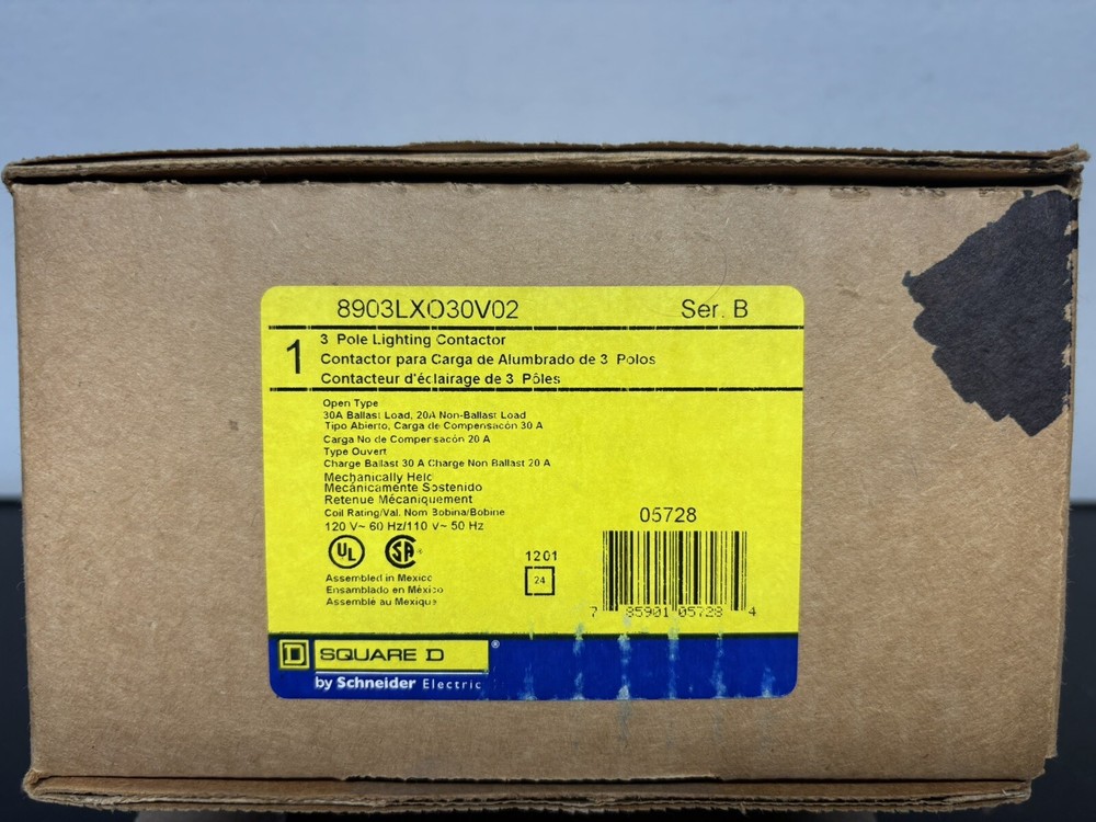 Square D 8903LXO30V02, 30 A, 3-Pole, Open, Multi-Pole Lighting Contactor NEW!