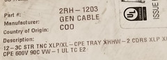 General 223910 12/3C CHTC Tray Cable TC XHHW-2 Conductors XL-CPE Jacket /25ft