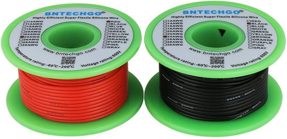 24 Gauge Silicone Wire Spool Red 50Ft and Black 50Ft Flexible 24 AWG Stranded Ti