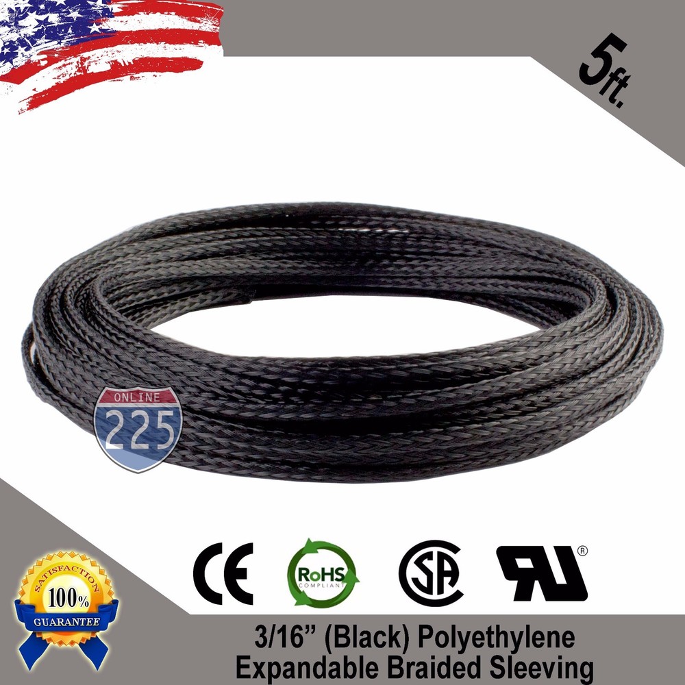 5 FT. 3/16″ Black Expandable Wire Cable Sleeving Sheathing Braided Loom Tubing